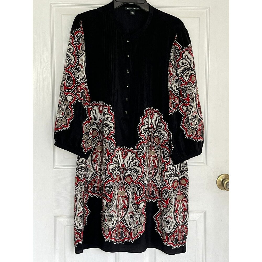 Women’s BOHO Black Silk Paisley Print Dress L